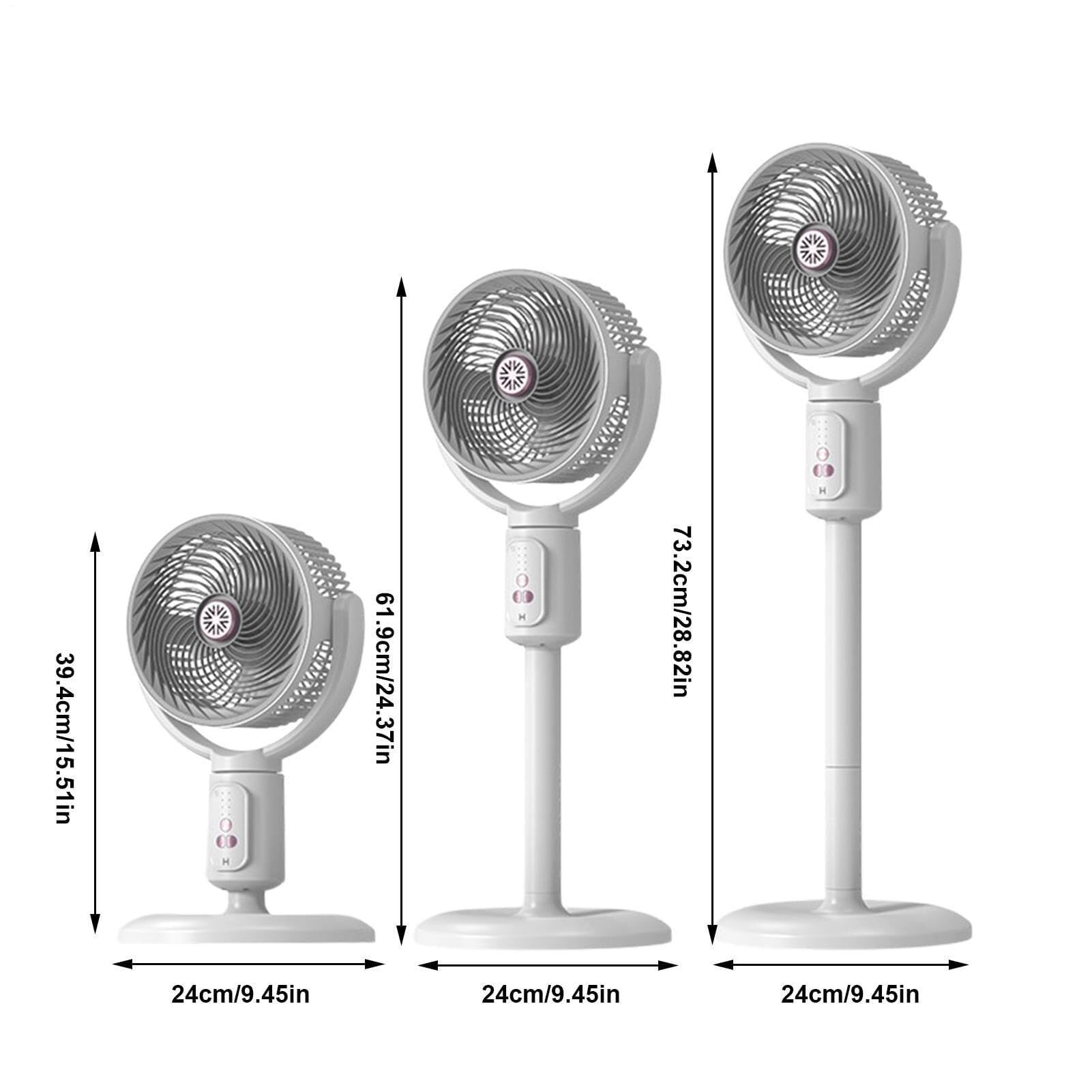 Ventilador de pie recargable con 5 velocidades, temporizador y oscilación automática. Altura ajustable, mando a distancia y puerto USB-C para uso en hogar, oficina o viajes