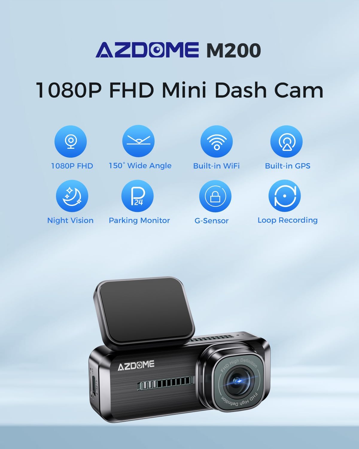 AZDOME M330 Dash Cam key features icons