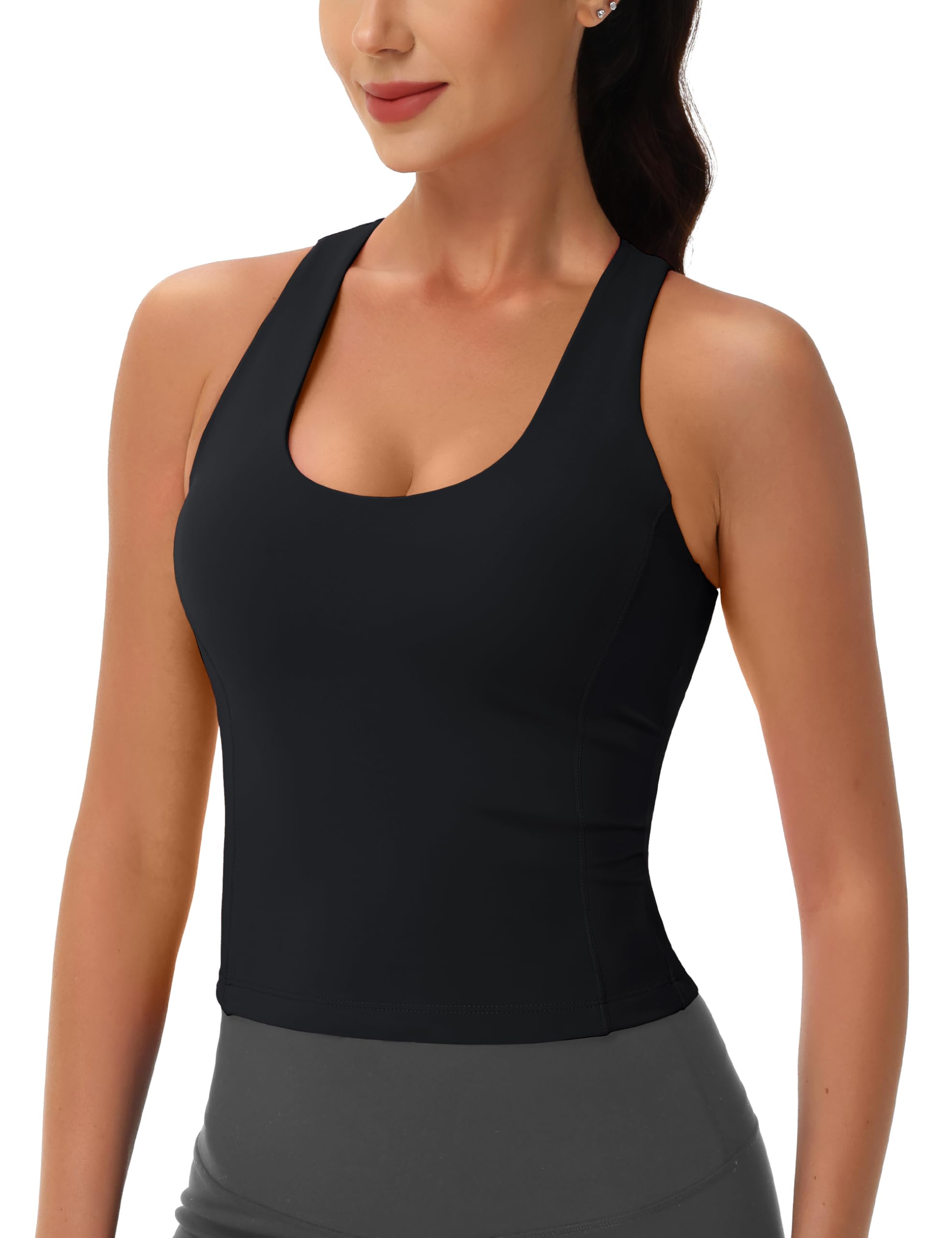 MAGCOMSEN Womens Workout Tank Tops with Built in Bra Athletic Racerback Support Tanks Padded Fitted Yoga Crop Gym