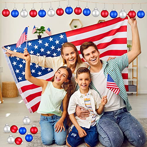 Independence Day Hanging Ball 4Th Of July Patriotic Tree Ball Ornament Memorial Day Decoration Veterans Day Hanger Ball For American Flag Party, 2.36 In (Red, Royal Blue, White, 24 Pcs) #TOP1