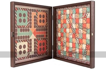 Chess, Backgammon, Ludo, Snakes and Ladders Wooden Games Compendium Brown
