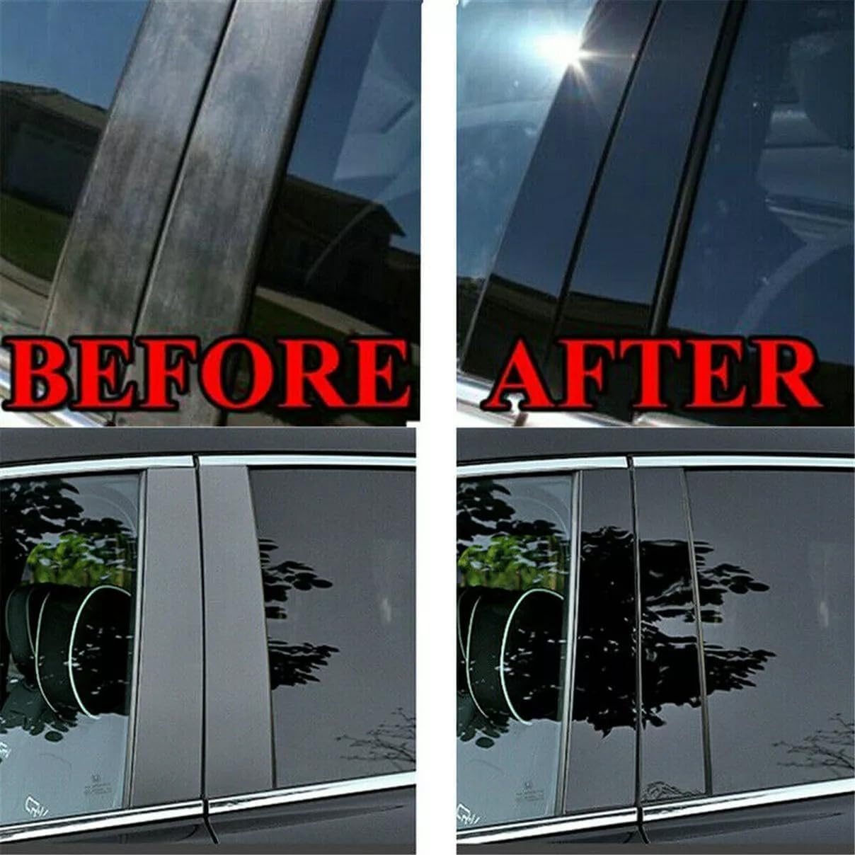 6pc Gloss Black Door Window Panel Pillar Post Trim Cover for Honda Odyssey 2005 2006 2007 2008 2009 2010