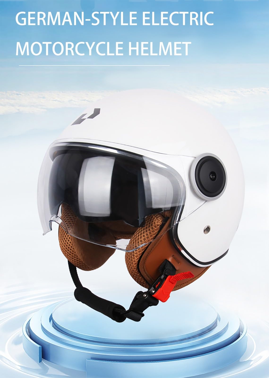 Casque Ouvert Moto 3/4, Casques De Moto De Demi-Visage, Casque De Moto Rétro À La Protection Solaires avec Double Visière, Homologué ECE, pour Hommes Adultes Femmes M,M (57-58CM)