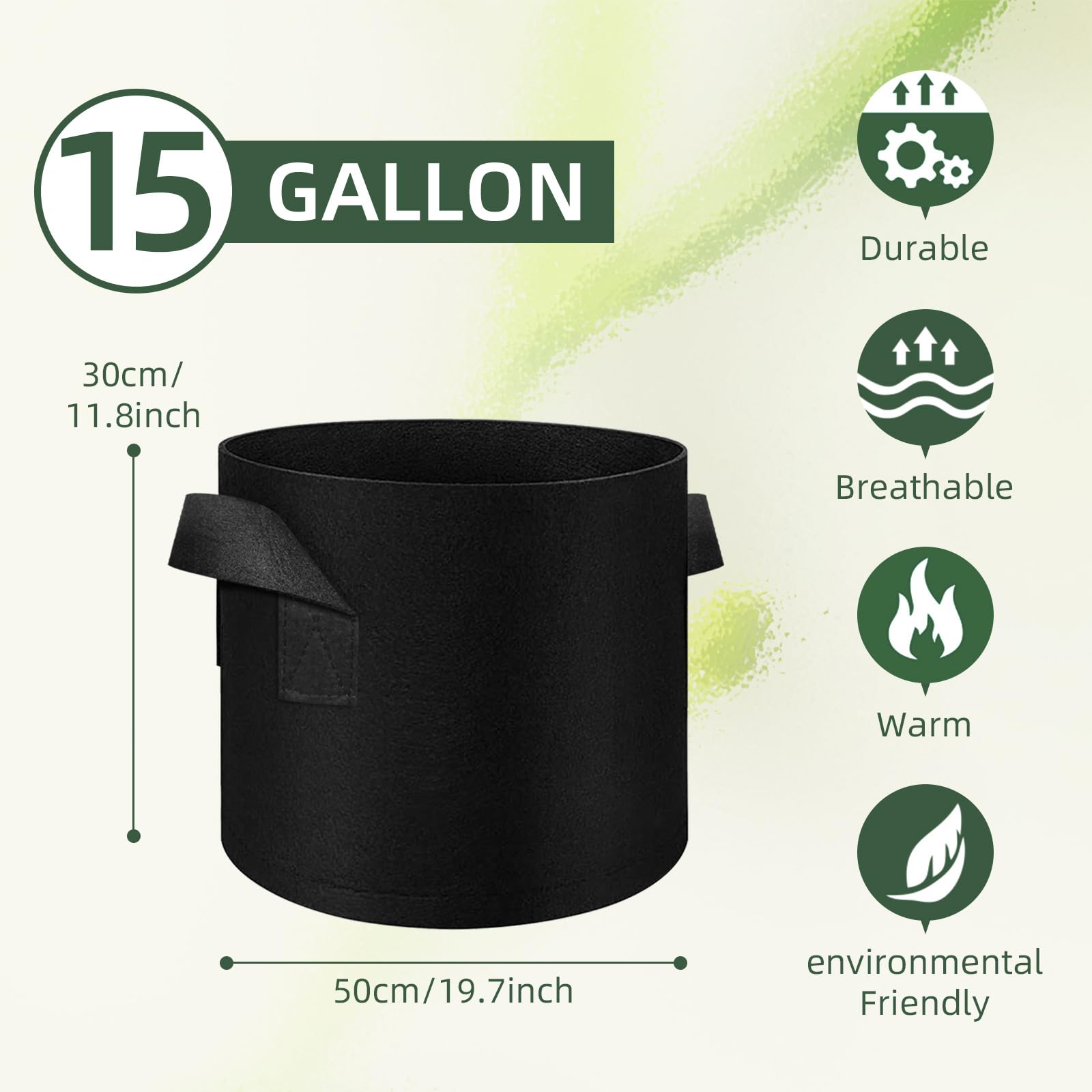 Cskunxia 6-Pack 15 Gallon Grow Bag, Non-Woven Fabric Pots Plant Bag, Plant Grow Bags with Handles - Image 2