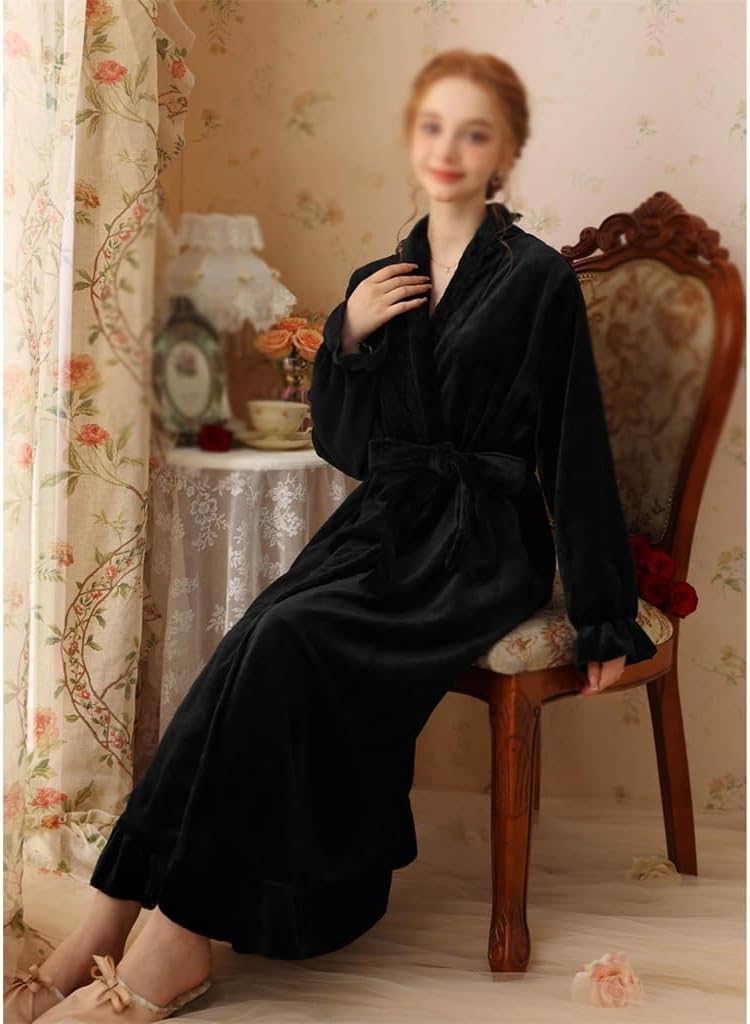 JSEIAJB Coral Velvet Pajamas for Women in Autumn and Winter Long Sleeved Bathrobes, Bathrobes, and Pajamas(Large)