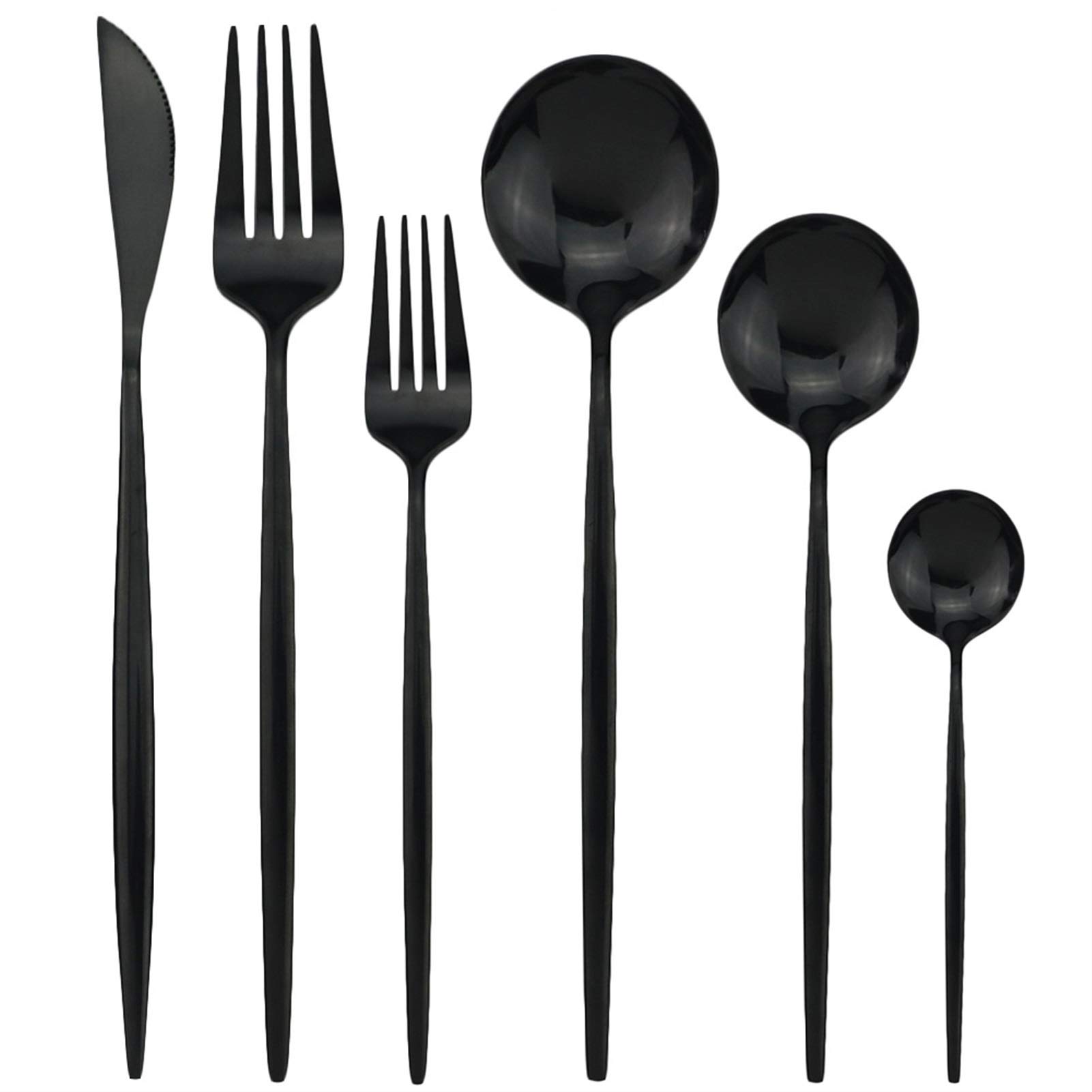 24 unids/set Negro Oro Cubiertos Cubiertos de acero inoxidable Vajilla Plateado Platware Set Cena Cuchillo Tenedor Cuchara (Color : 4set 24Pcs Black)