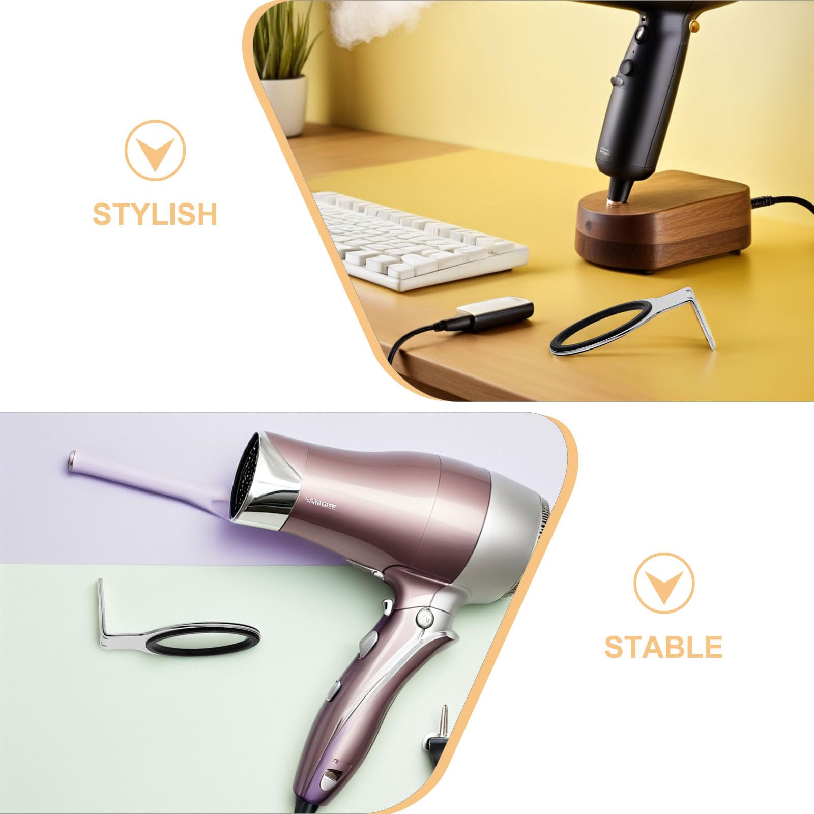 Cabilock Soporte para secador de pelo manos libres (4 unidades): soporte de acero inoxidable para herramientas de salón, para secador de pelo para tocador de baño, estable para de para
