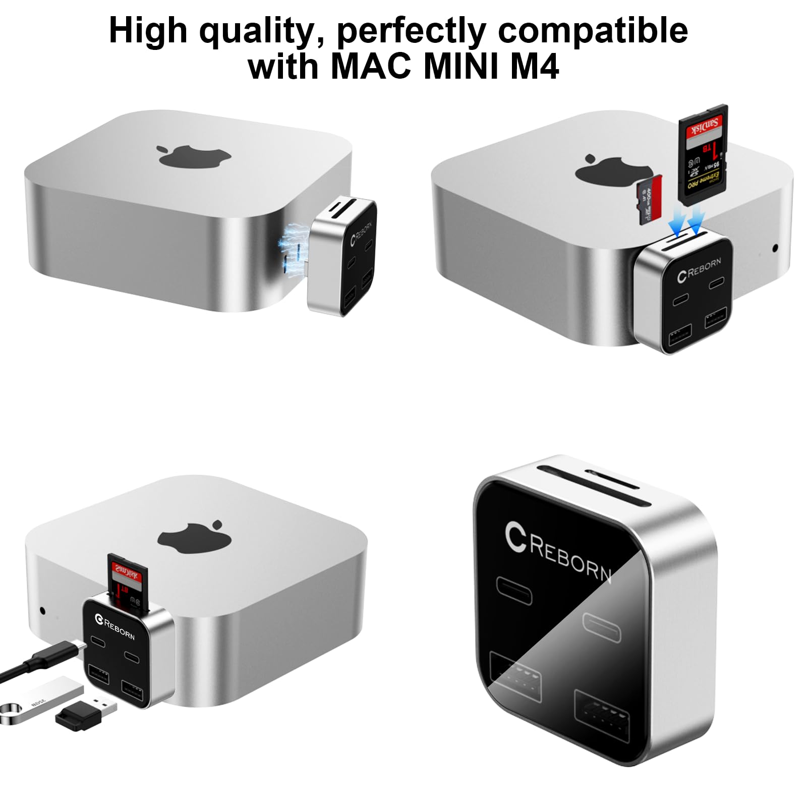 Mac mini M4 Dock | Mini Hub Mac de 6 portas com adaptadores duplos