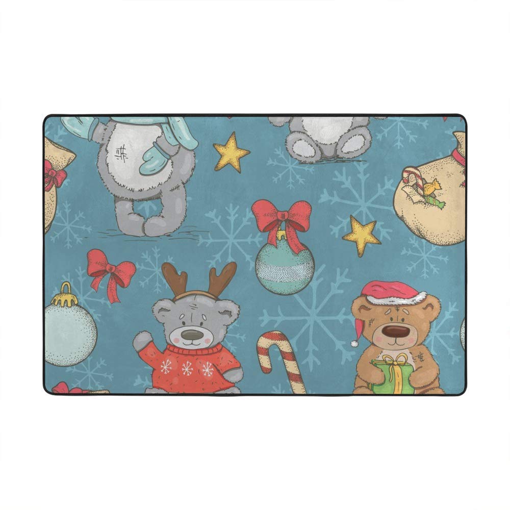 Tapis de Noël ours en peluche grand format bleu en velours corail pour salon