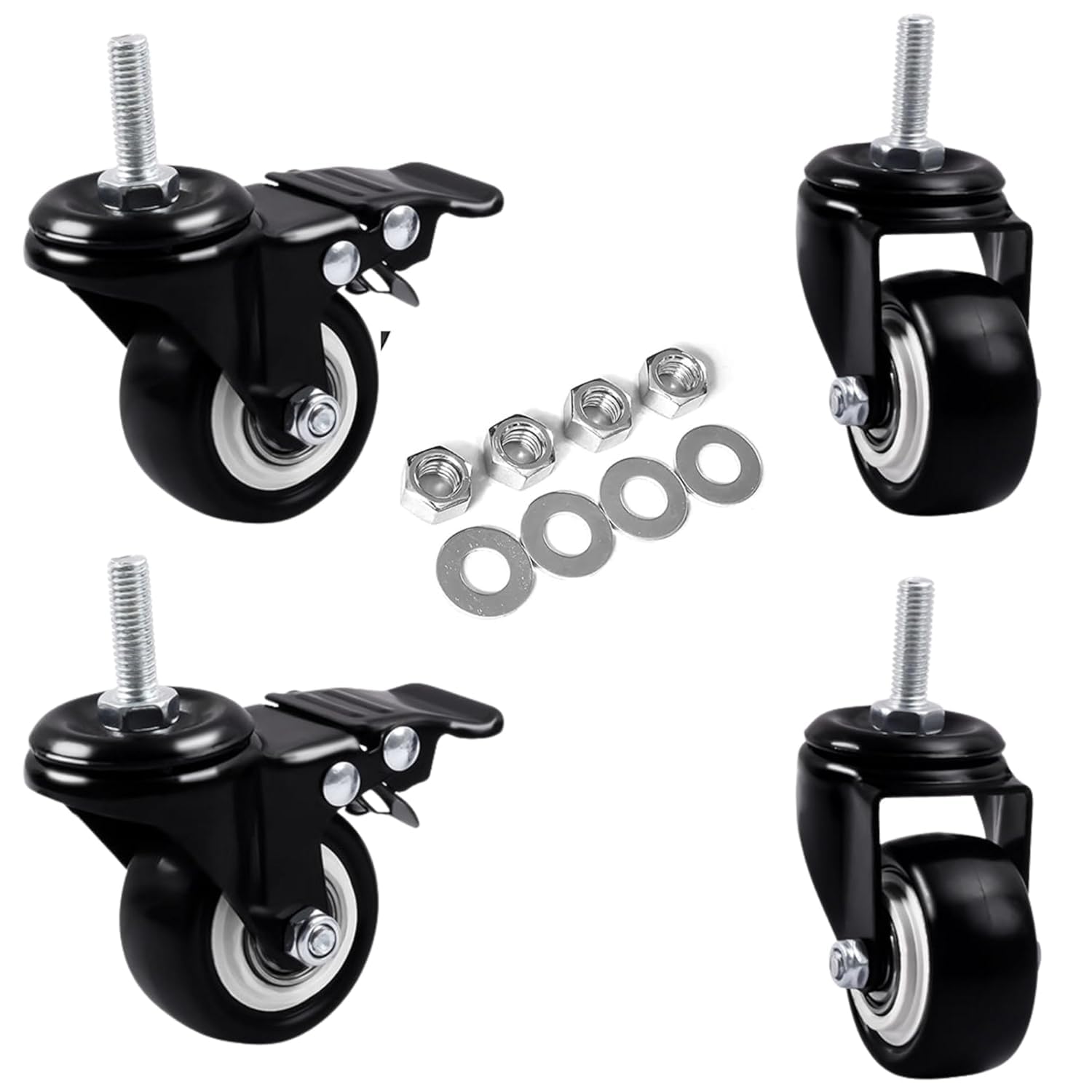 AarviMART Heavy Duty Castor Wheels Set of 4 with Lock | 360° Rotating Trolley Wheels for Table, Stand, Cooler & Furniture | Smooth Rubber Wheel with Plate & Screws | Strong Load-Bearing Trolly Wheels-image-5