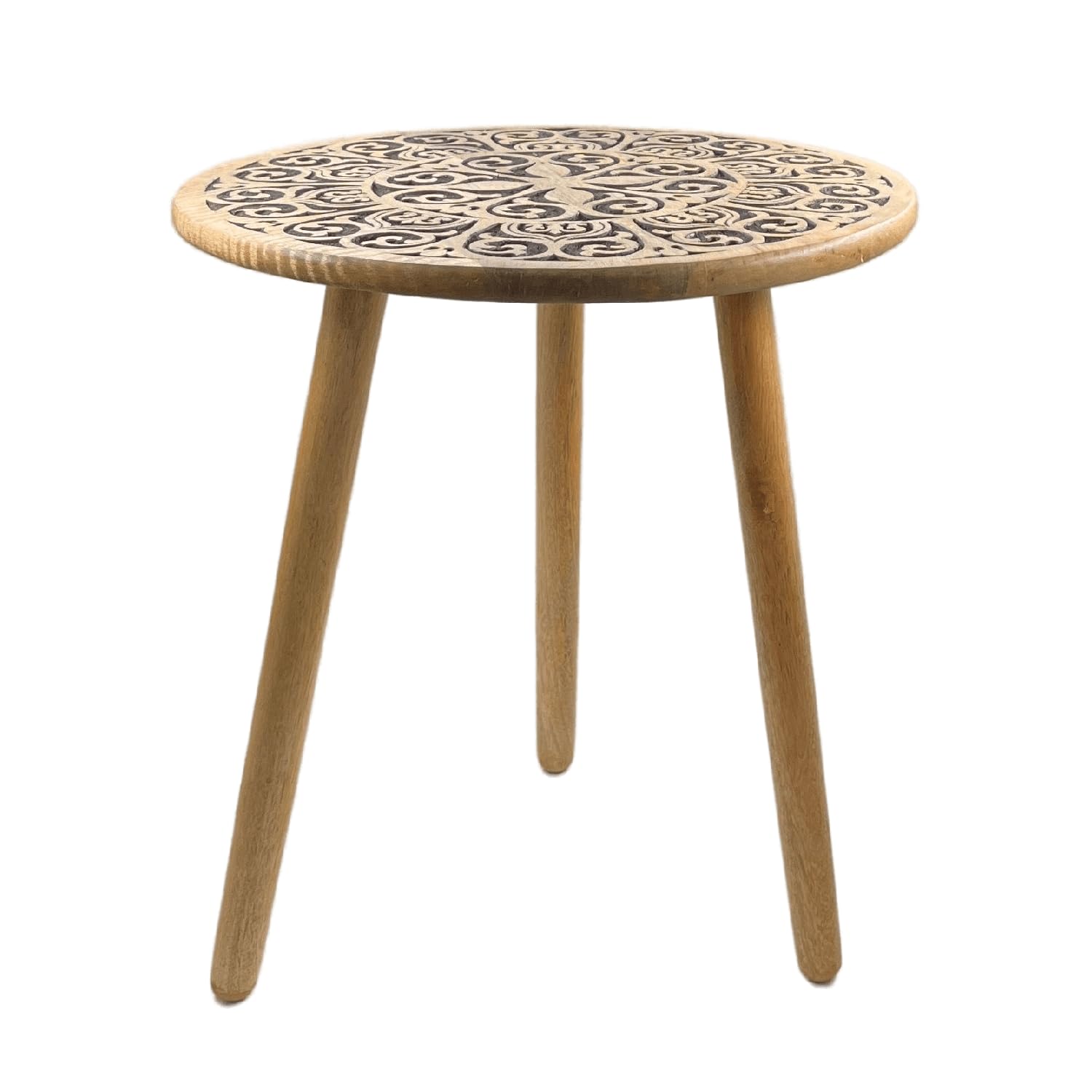 Wooden Side Accent Table Rustic Finish - Round Bamboo Coffee Table for Bedside, Bedroom, Living Room, Decorative End Table (Casual, Rustic Black)