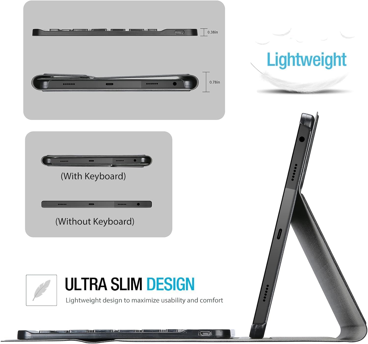 Custodia per Lenovo Tab M10 Plus (3rd Gen) 10.6 Pollici 2022 (TB128XU/ TB128FU/TB125FU) Pelle Tablet Case, Multi-Angli Supporto Pieghevole Cover Protettiva con Tasca, Auto Sveglia/Sonno - Nero