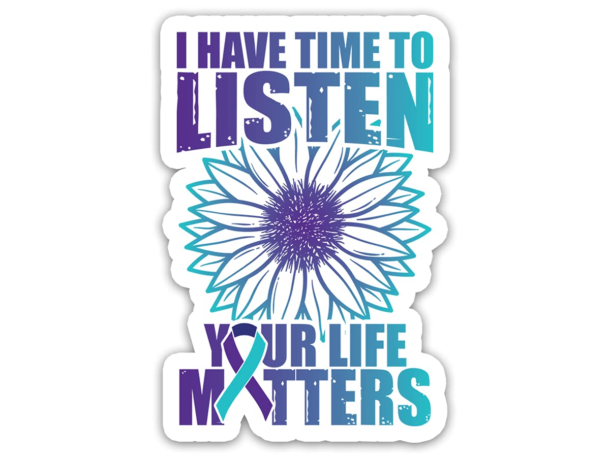 3 Pcs/Pack - I Have Time to Listen Suicide Prevention Awareness Sticker Teal Purple Ribbon Stickers Graphic 3"x4" for Laptop Water Bottle Tumbler Car Truck Bumper Helmet Phone Window