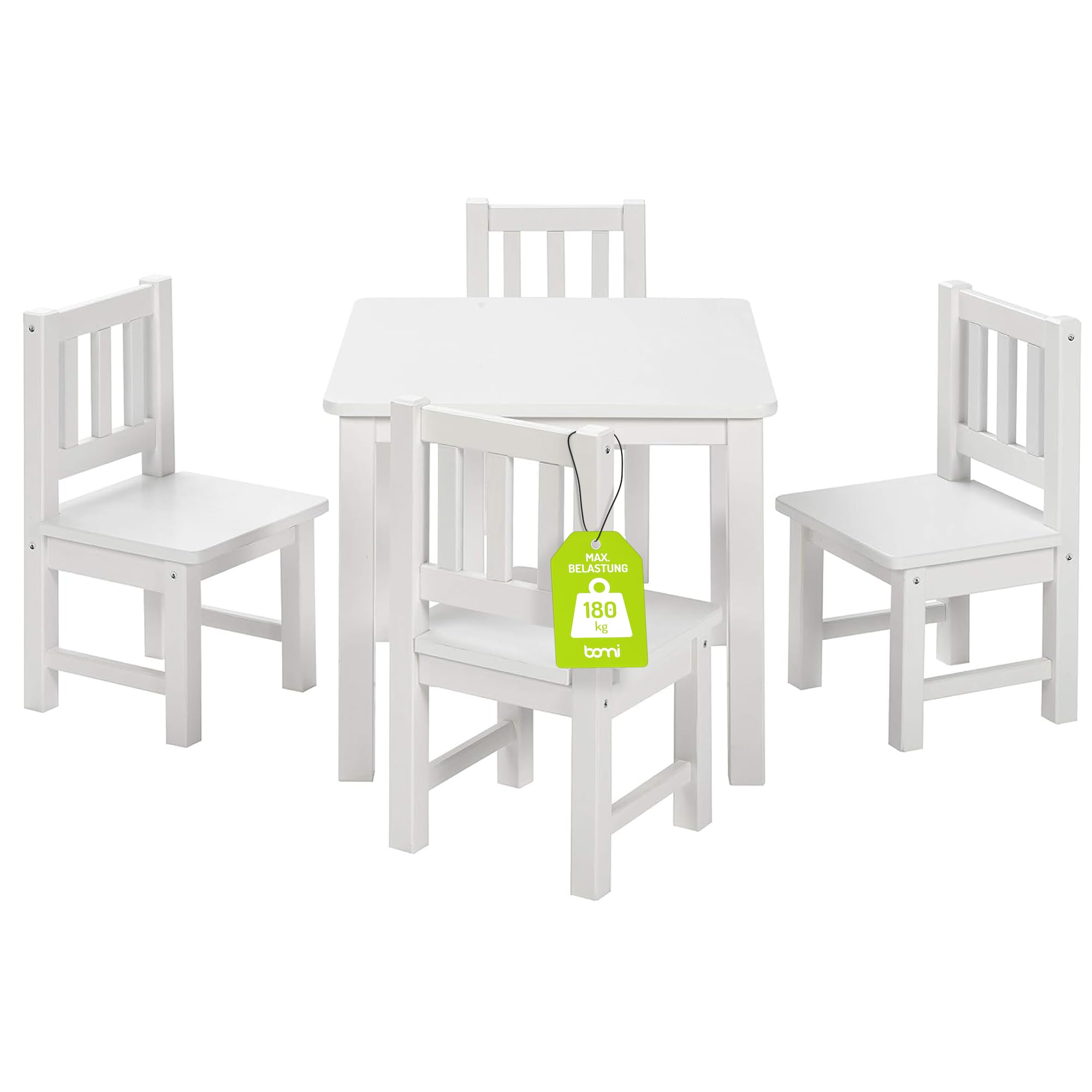 Bomi Spielsitzgruppe 4 Stühlchen Baby mit Tisch | Amy aus FSC nachhaltigem Kiefer Massiv Holz | Kinder Möbel Mädchen und Jungen | Sitzgruppe in Weiss