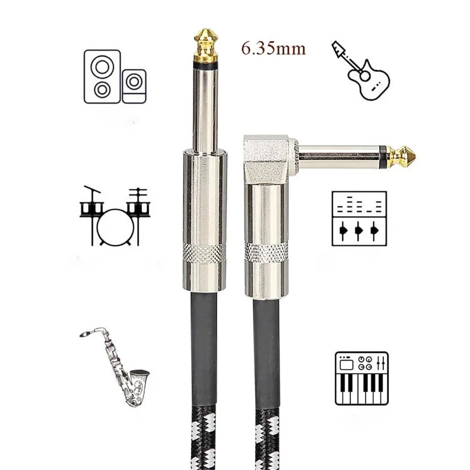 Początkujący Kabel Do Gitary Kable 6,35 Mm 1/4 Cala Elektryczna Gitara Basowa Pozłacana Ekranowana Niski Poziom Hałasu