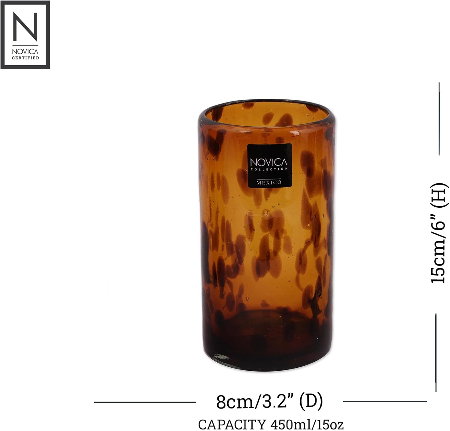 NOVICA Hand Blown Brown Recycled Glass Water Glasses,12 Oz 'Tall Tortoise Shell' (Set Of 6), Extra large, (15912)