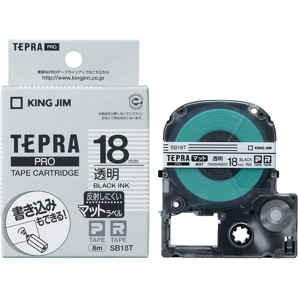 Kingjim SB18T Tepra PRO Tape Cartridge, Matte, 0.7 inches (18 mm), Transparent Label, Black Letter, Length 26.2 ft (8 m) : Office Products