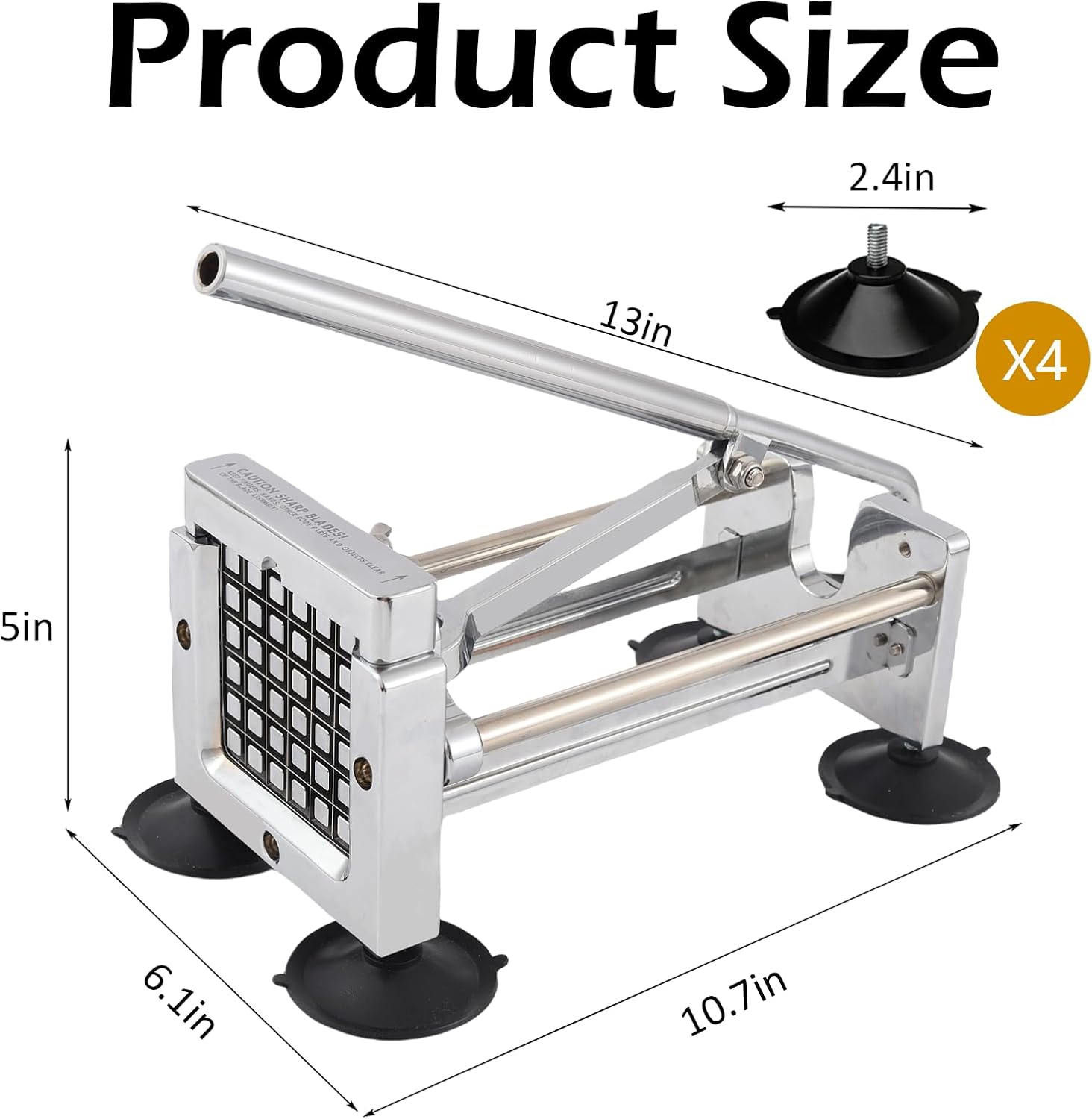 French Fry Cutter,Stainless Steel Potato Cutter,Professional Heavy Duty Potato Slicer, 1/2-inch, 3/8-inch Blades for Potatoes, Cucumbers, Carrots, Onions, Yams