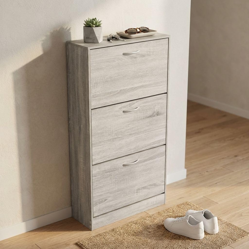 MilaniHome.it - Scarpiera Con 3 Ante In Legno Di Design Porta Scarpe Di Alta Qualità, Cm 60x24x115 H Colore: Grigio chiaro