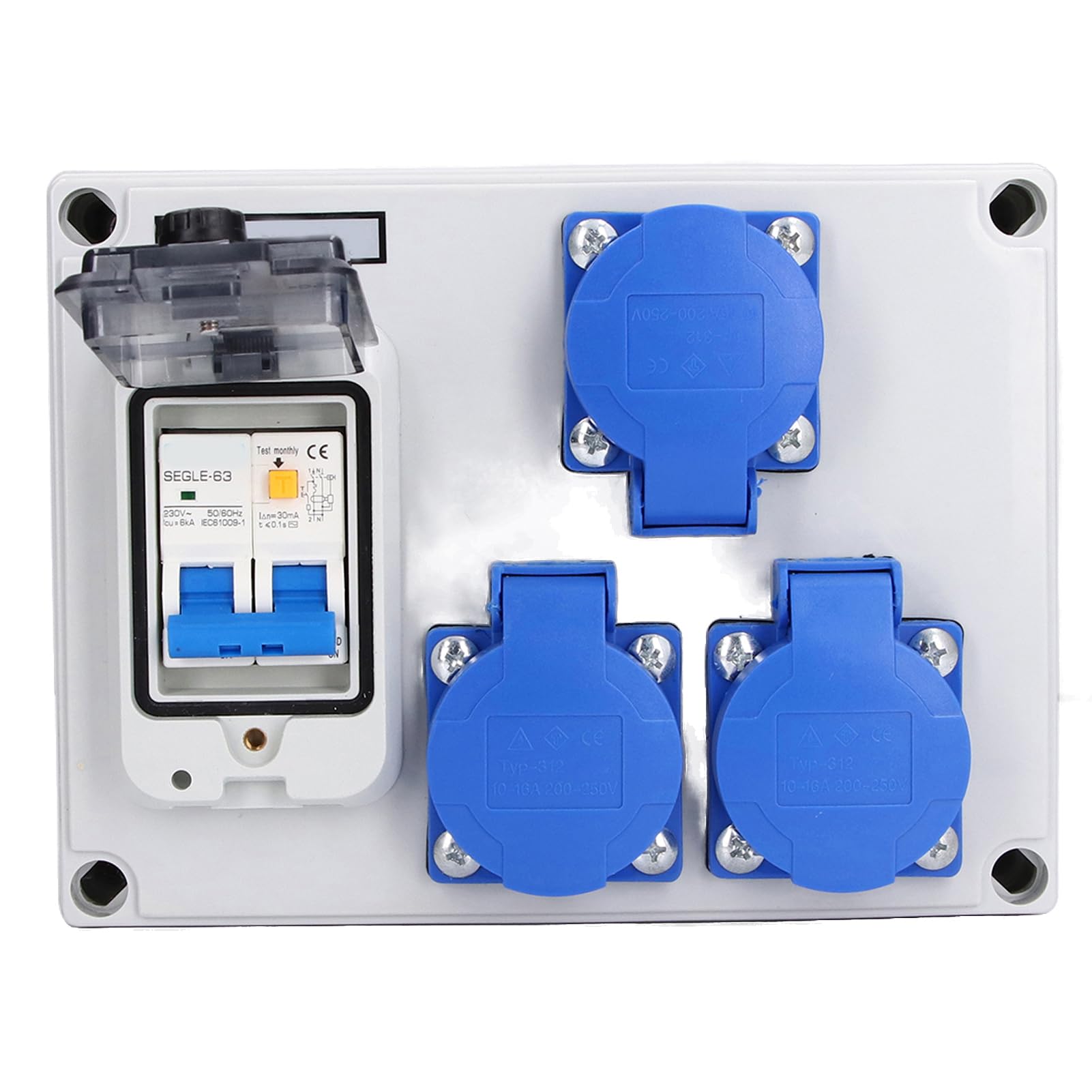 Presa da Muro Tedesca 200-250V 16A IP67 Presa di Corrente 40A 1P+N RCD con Coperchio a Chiusura Automatica per Uso Esterno in Garage da Giardino