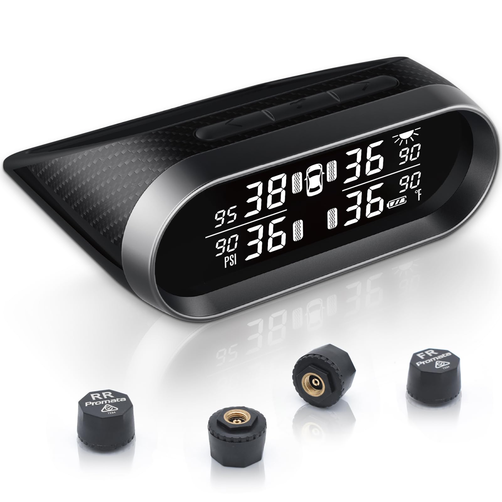 Promata TPMS mit 4 vorgekoppelten Sensoren für Allradantrieb, IP67 wasserdicht, automatische Anhängerhaken-Funktion, Reifendruckmonitor mit 6 Alarmen und Autobatteriespannung für Wohnwagen, Wohnmobil