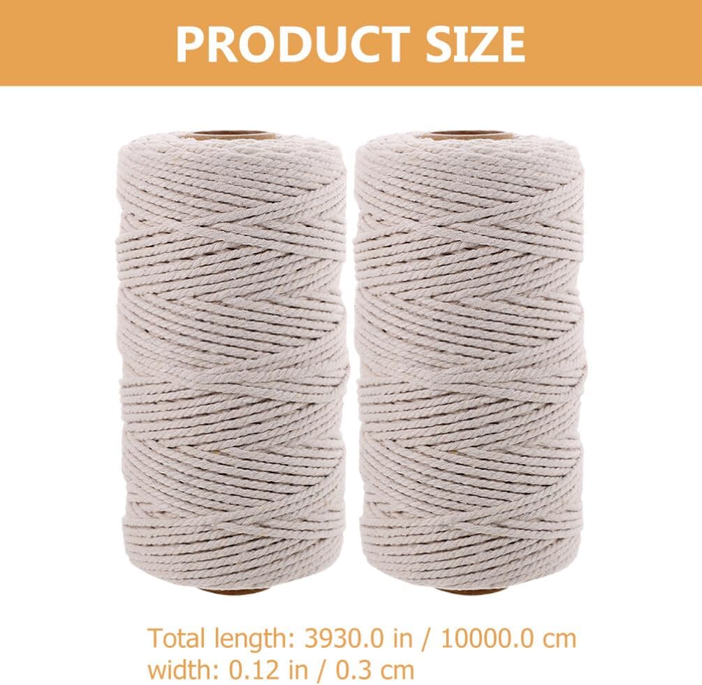 Hemoton 2rolls Twine Heavy Duty Cotton Cooking String for Meat Sausage Baking Natural Thick Food-Safe Kitchen Twine for Home