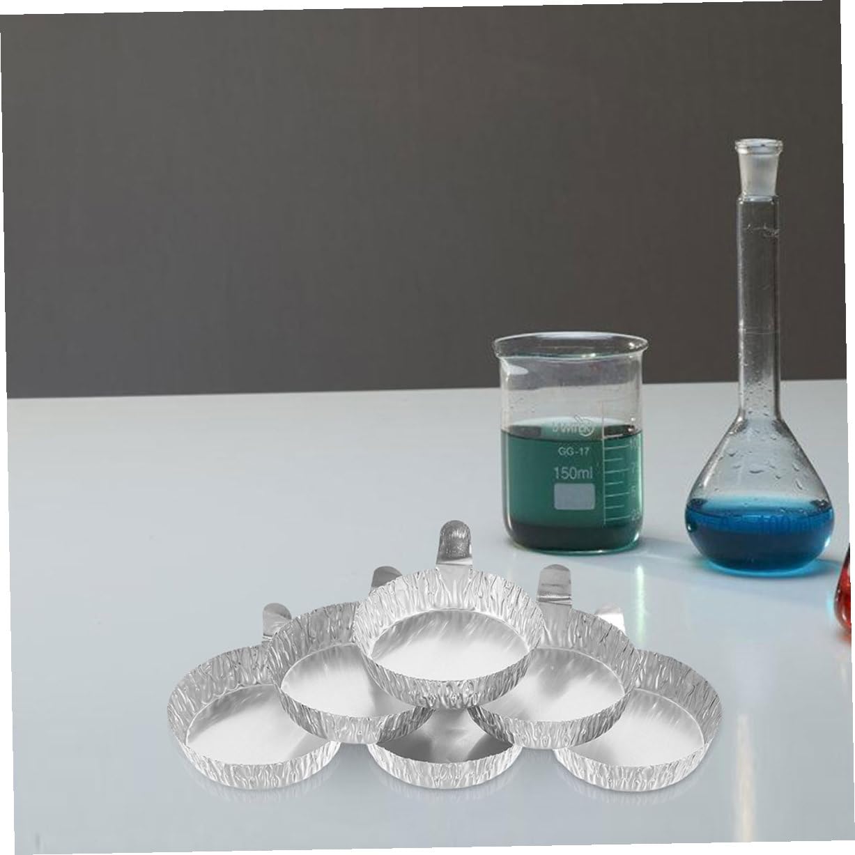 Platos De Pesaje Para Laboratorio 200 Unidades, Bandejas De Aluminio Asas, Diámetro 60mm (42ml), Diseño Compacto Para Medición Precisa De Sustancias Químicas y Polvos