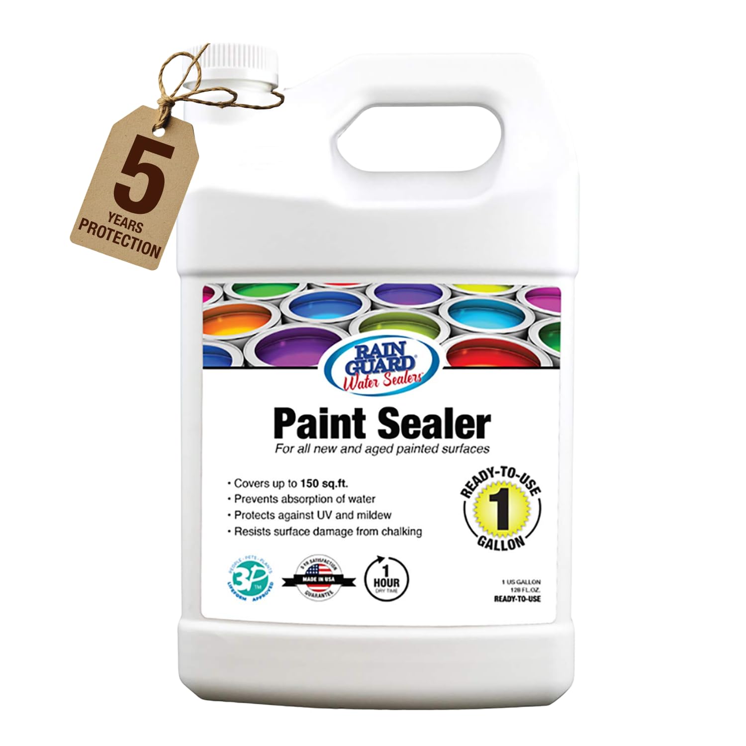Rain Guard Paint Sealer 1 Gallon | Ready to Use | Protects Painted Concrete, Wood, Stone | Silane/Siloxane Acrylic Waterproofer | UV Resistant | Fast Drying | Semi-Satin Finish