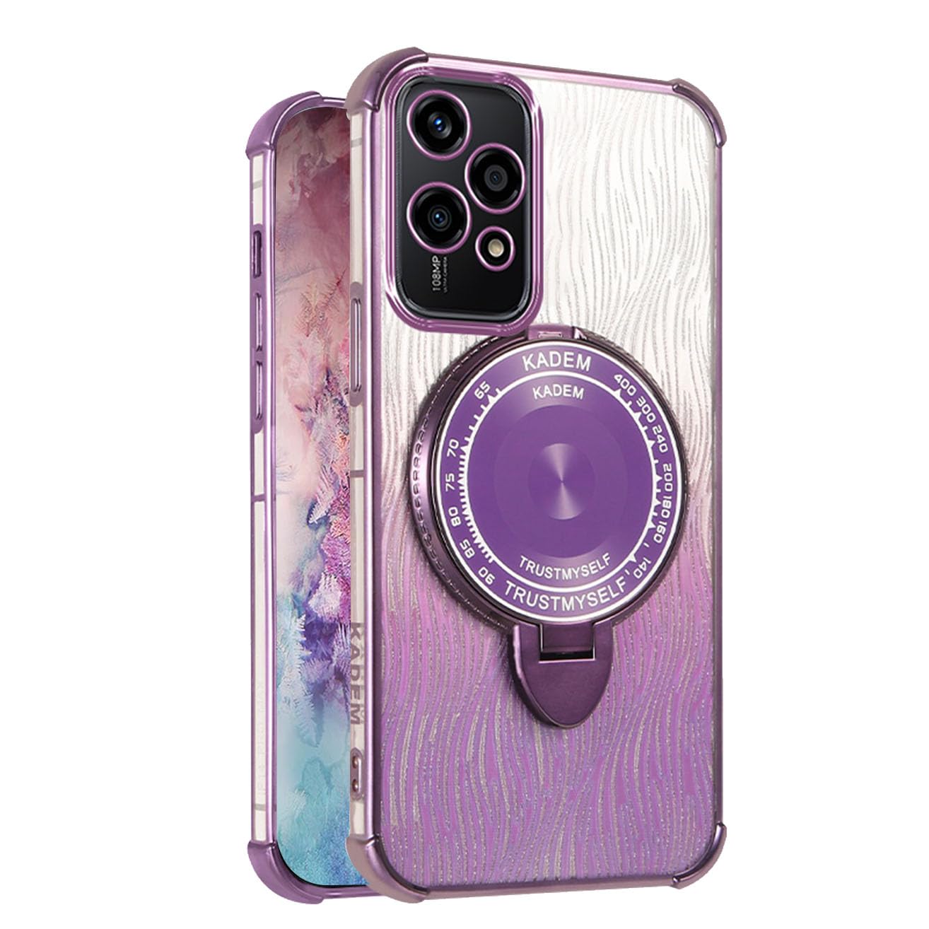 YUEQIAN Glitter Case For Honor 200 Lite 5G, Very Thin Glitter Sparkling Mirror Cosmetic/Stand Women Case, Transparent Shiny Bling Shockproof Case Purple - View #9