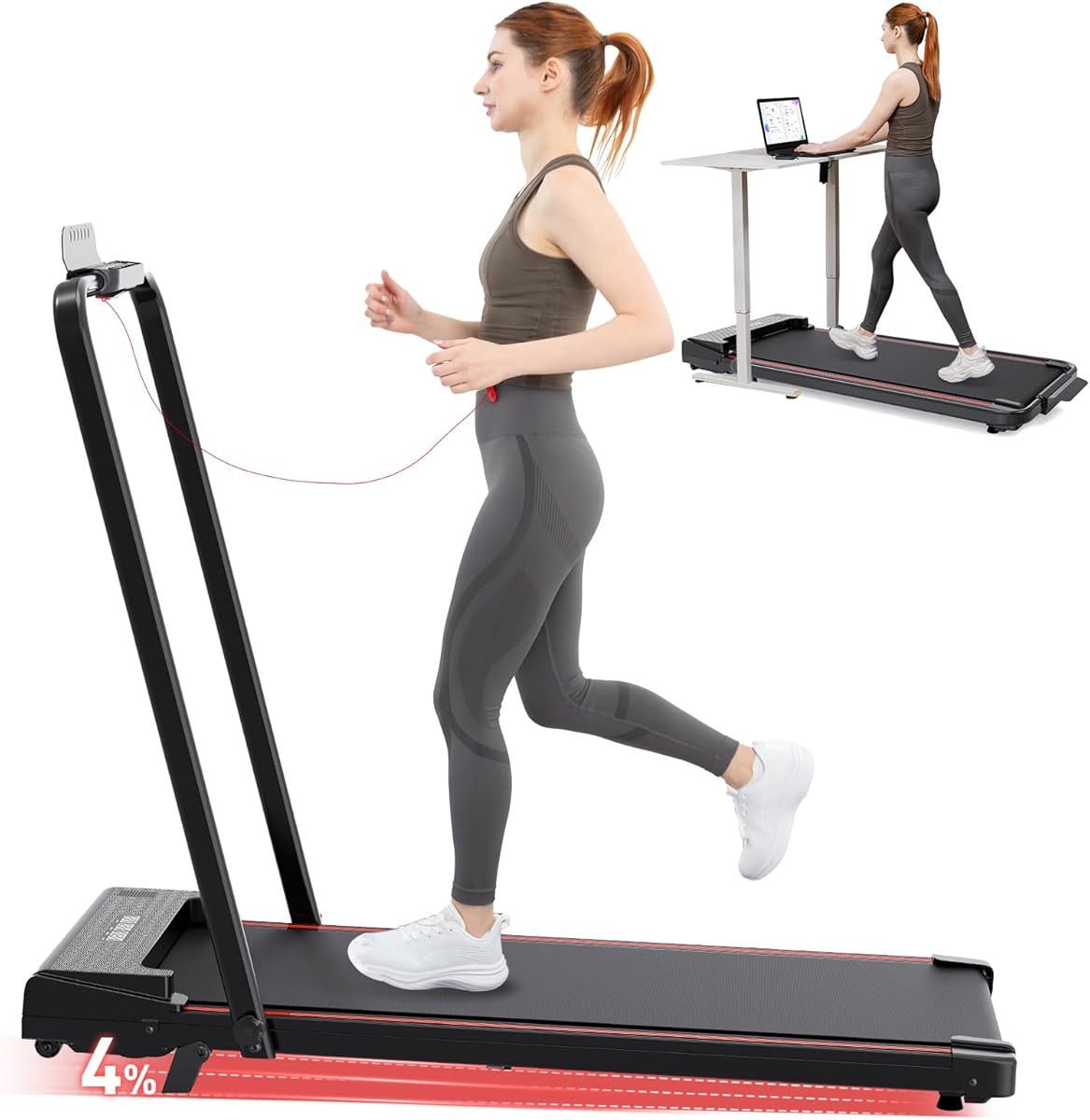 CITYSPORTS Treadmill with Incline, 2 in 1 Folding Fitness Treadmill for Home Office Under Desk, Walking Machine Pad Foldable with Remote Control, LED Display (Black)