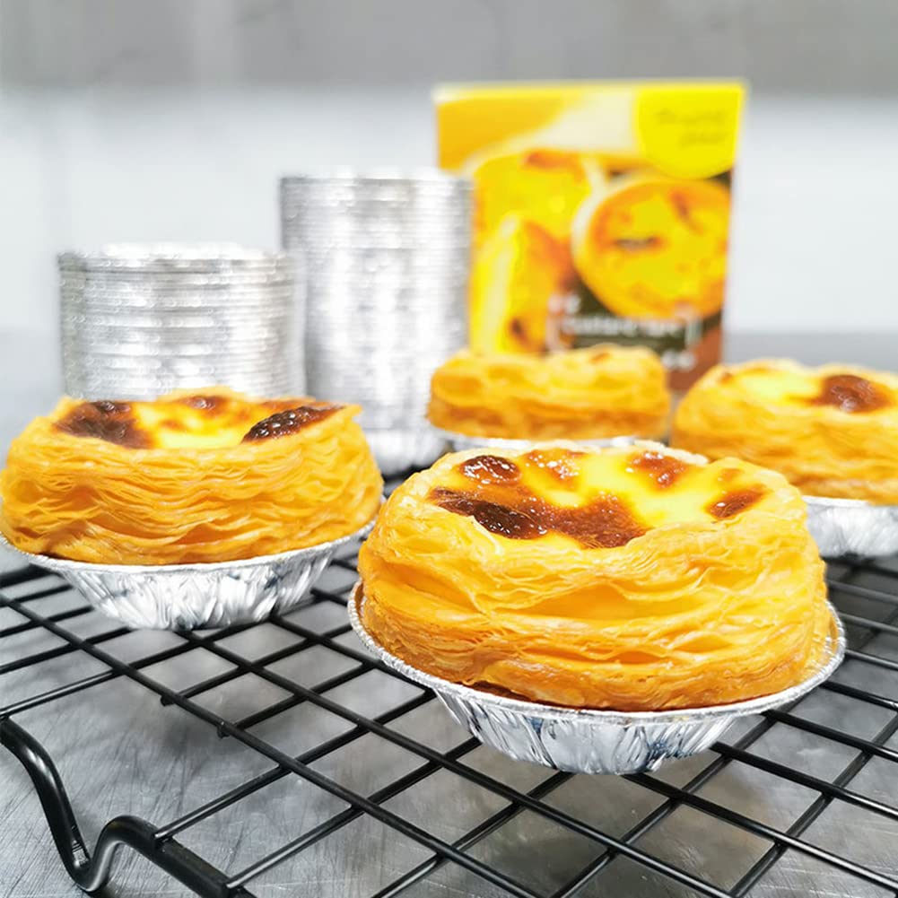 100 piezas de molde aluminio para tarta huevo, molde redondo grande para magdalenas, molde para tarta huevo reutilizable, molde para tarta huevo, molde para pudín, herramientas para hornear cocina DIY