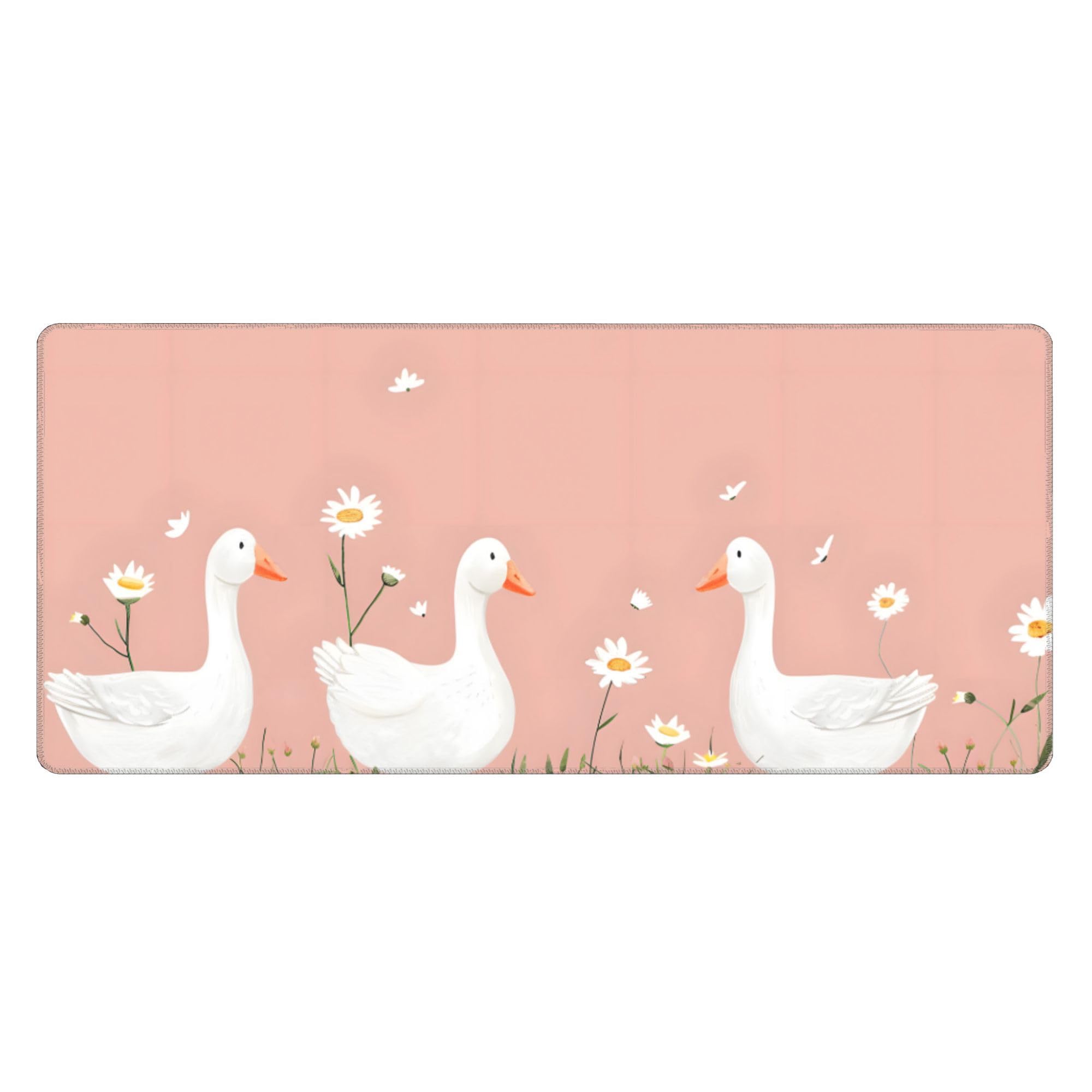 Geese Daisies Cute Extended Gaming Mouse Pad, with Stitched Edges Large Mouse Pad Desk Protector, Rubber Base Mousepad Keyboard Mouses Mat for Work Game Office Home- 32" X 12" Inch,E92