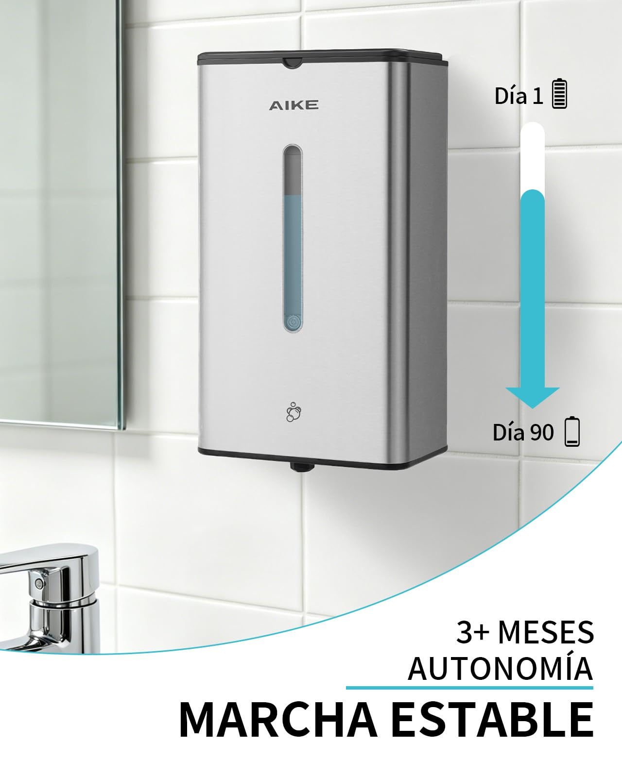 AIKE Dispensador De Jabón Espuma Automático, De Pared para Uso Comercial, 1000ML Acero Inoxidable para Jabón De Manos Espumoso, AK1207FA