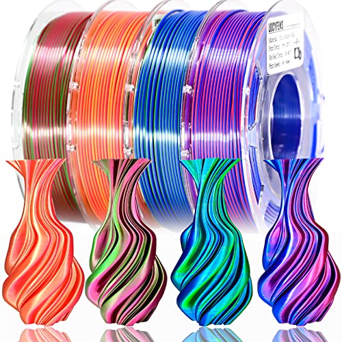 Image of 3D Printer Filament PLA, Rainbow PLA Filament 1.75mm + /-0.02mm, Silk PLA Dual Color Filament, 2 in 1 Coextrusion 3D Filament Bundle 200g x 4 Spools