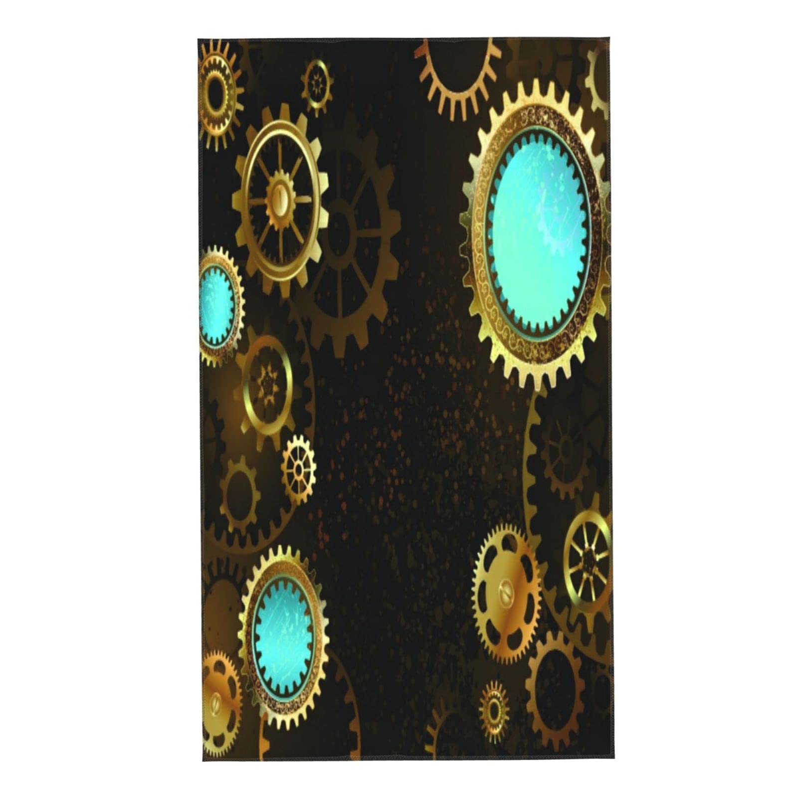 Amazon Eilannaフェイスタオル 金の真鍮の歯車と青いレンズと黒のスチームパンクな背景 ファイバー タオル 吸水速乾 耐久性 ふわふわ 肌触り 四季通用 フェイスタオル ホーム キッチン オンライン通販