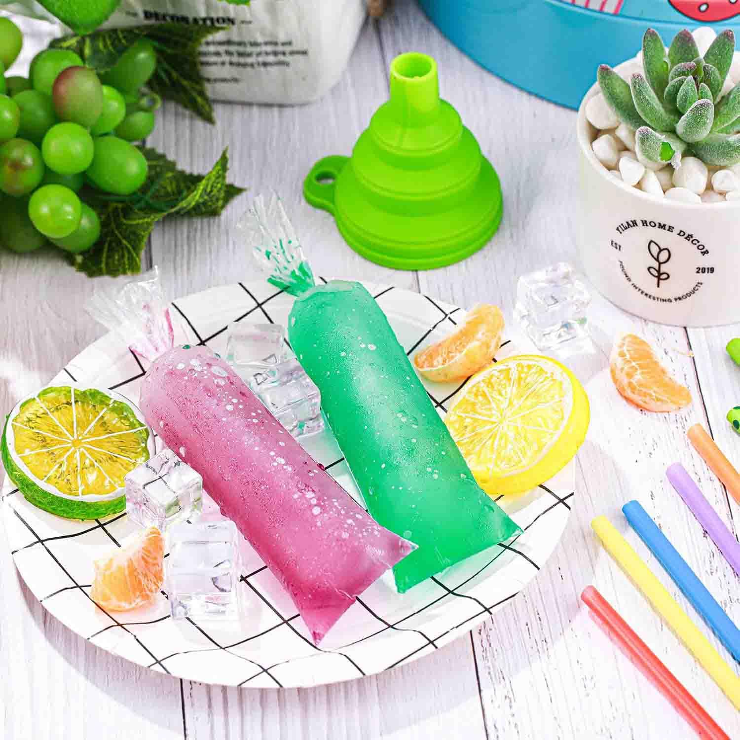 250 moldes desechables para polos de hielo, bolsas de plástico con embudo de silicona para yogur y dulces caseros (3 x 12 pulgadas)
