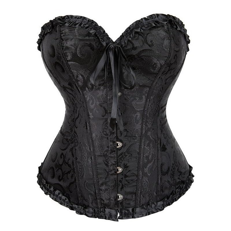 Lace Up Floral Jacquard Solid Fish Boned satin overbust Corsets Boned Overbust Corset Bustier Lingerie Bodyshaper Top Pleated Corselet Waist Bustier Top-image-4
