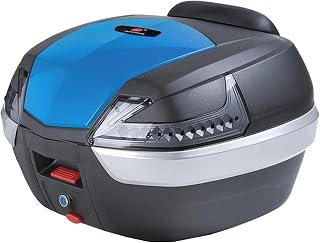 HDGFYTOR Motorbike Boot Top Box 42 Litre Motorbike Tailgate with Lock Large Luggage Box with Soft Backrest for 2 Helmets Motorcycle Storage Box (Color : Blue Black Light)