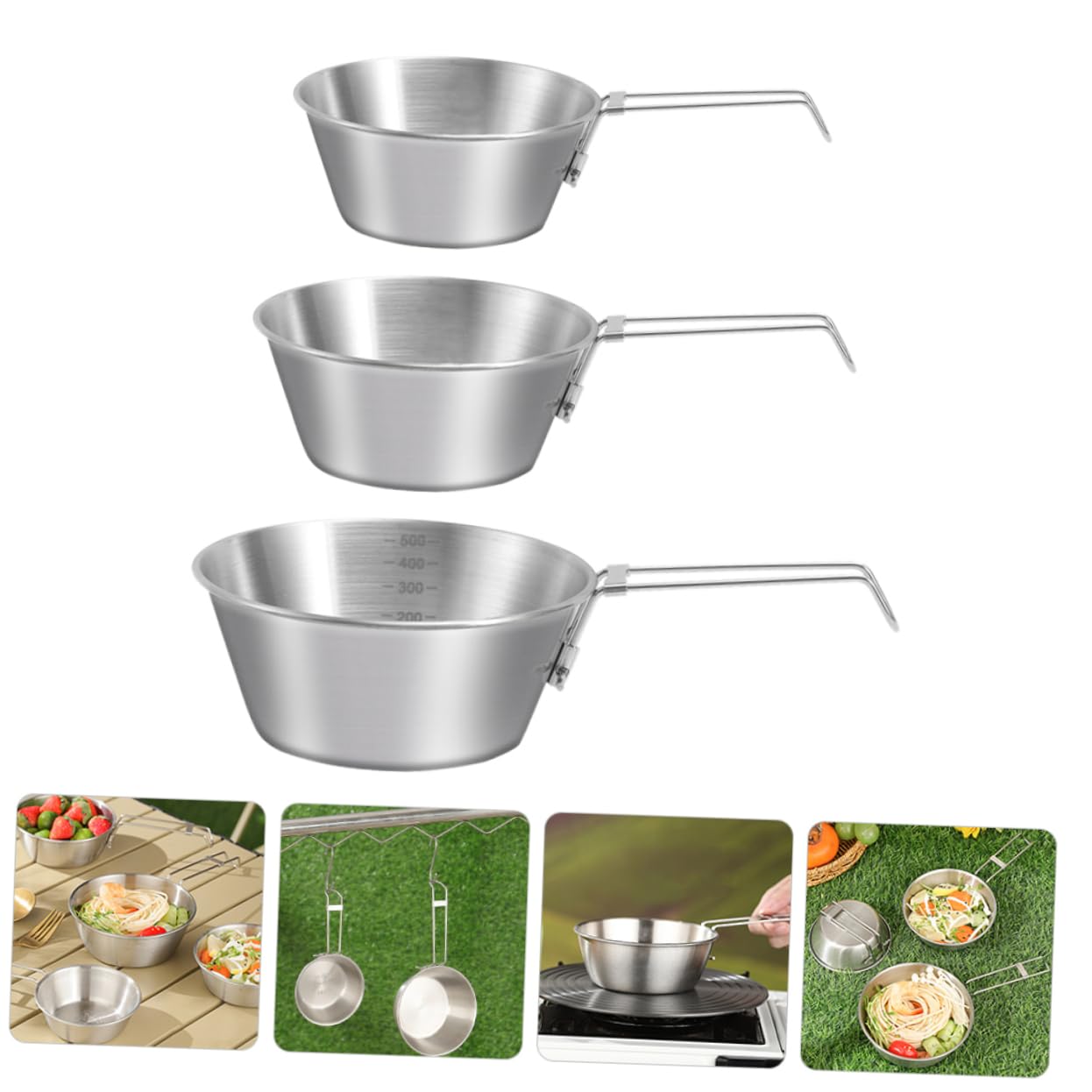 Toddmomy 2 Ensembles Bol Pliant En Acier Inoxydable Randonnée Compact Pliable De Plein Air Plats De Camping Portable Couverts De Table Bol Rond En Acier Inoxydable 3 Pièces * 2
