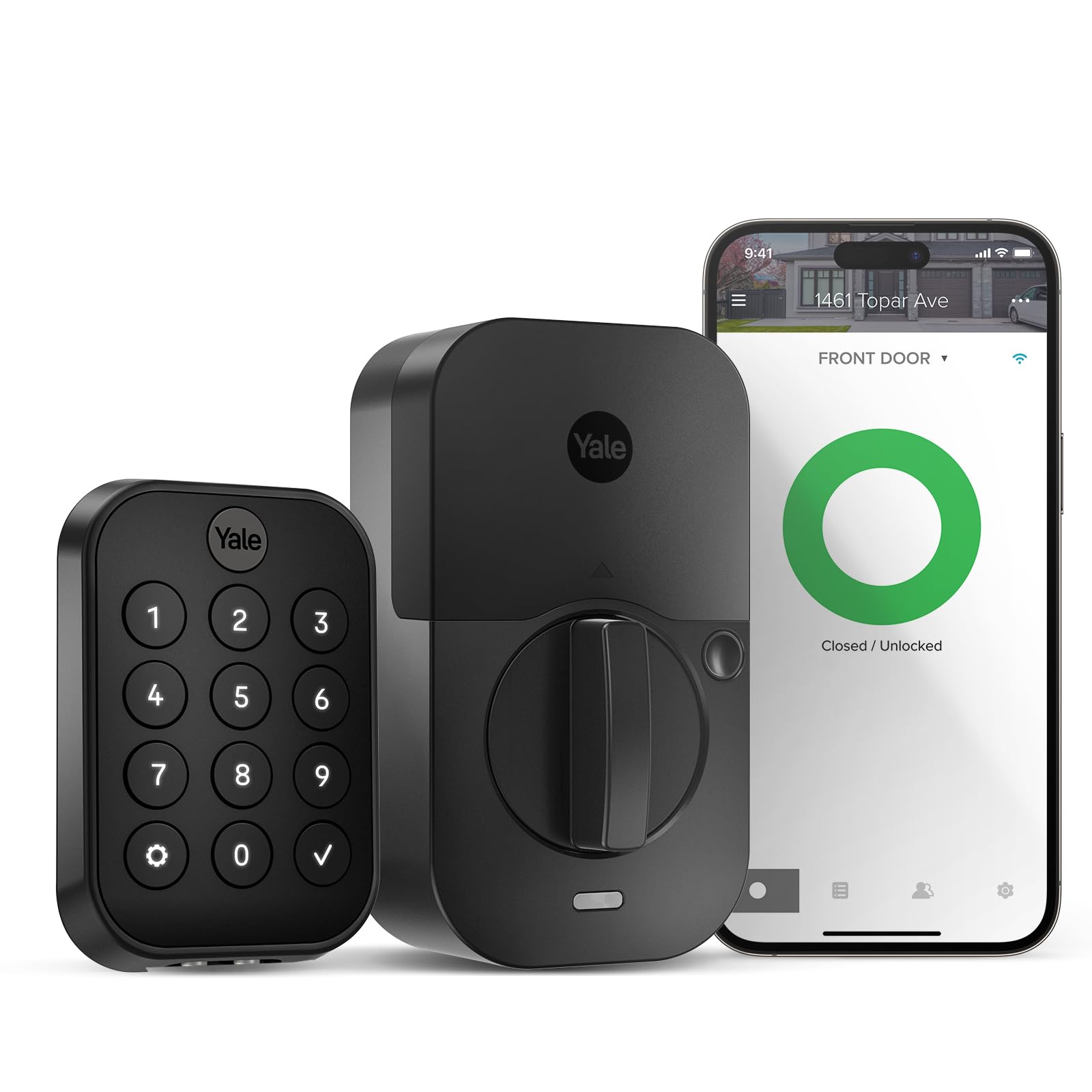YaleAssure Lock 2 with Wi-Fi – Black Smart Lock for Front Door with Keypad, App Control, Backup Key, and Deadbolt – Secure Keyless Entry Door Lock, YRD410-WF1-BSP