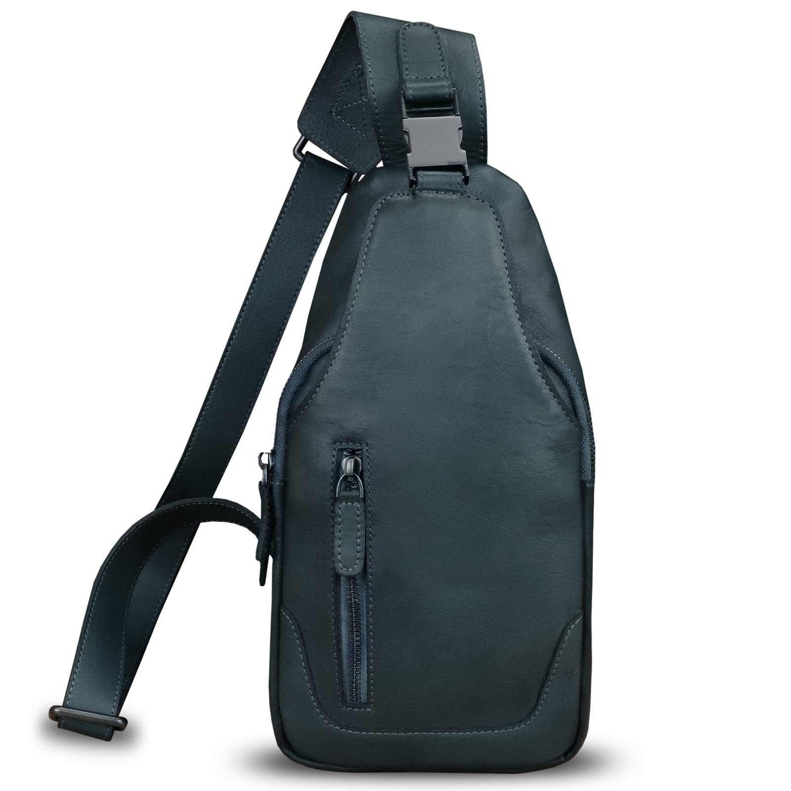 LRTO Genuine Leather Sling Bag Crossbody Purse Handmade Hiking Daypack Motorcycle Bag Retro Over the Shoulder Backpack Chest Bag (NavyBlue) Medium