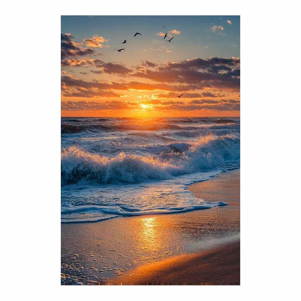HOQIU Wall art for home decor Golden Beaches es Wavess Sunrises canvas artwork for wall, art prints, For living room, bedroom, bathroom, dining room, painting and decor.(Multicolor)-80x120cm Unframed
