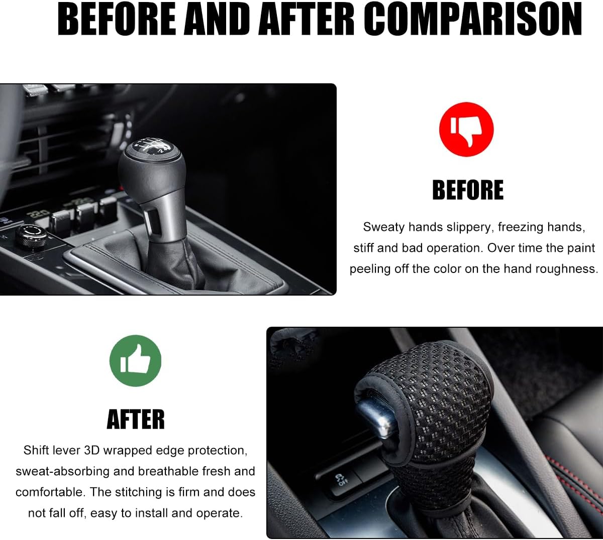 Yourkar Car Gear Shift Knob Cover, Breathable Automotive Shift Knob Gear Handle Stick Protector Cover, Anti-Slip Anti-Scratch Auto Stick Shift Cover, Universal Car Accessories (Black, Regular) image 3