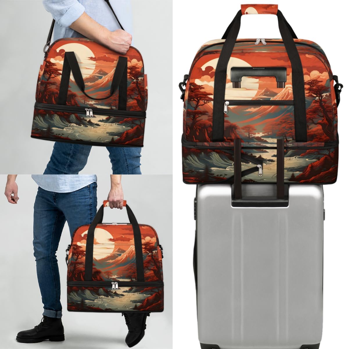 QsirBC Modern Mountain Texture Gym Bag for Women Duffle Tote with Shoes Compartment Men Weekender Duffel for Dance Travel Sports Swimming Overnight