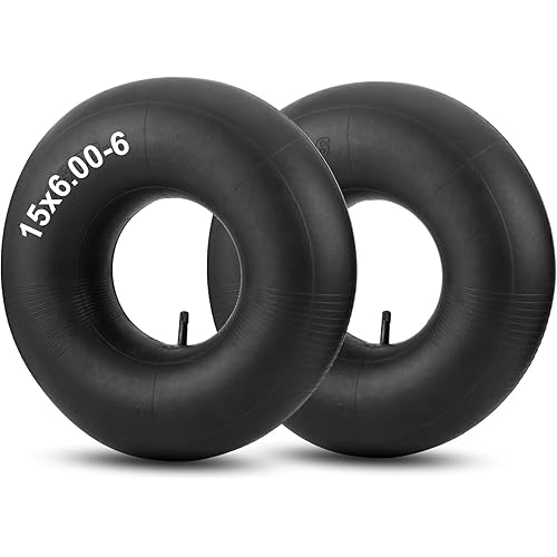 15x6.00-6 Inner Tubes, 2 Pack Heavy Duty 15x6-6 Replacement Tire Inner Tube with TR-13 Straight Valve Stem for Lawn Mower, Ride-on Mower, Yard Trailer, Tractor, ATVs, Go Karts, Golf Carts