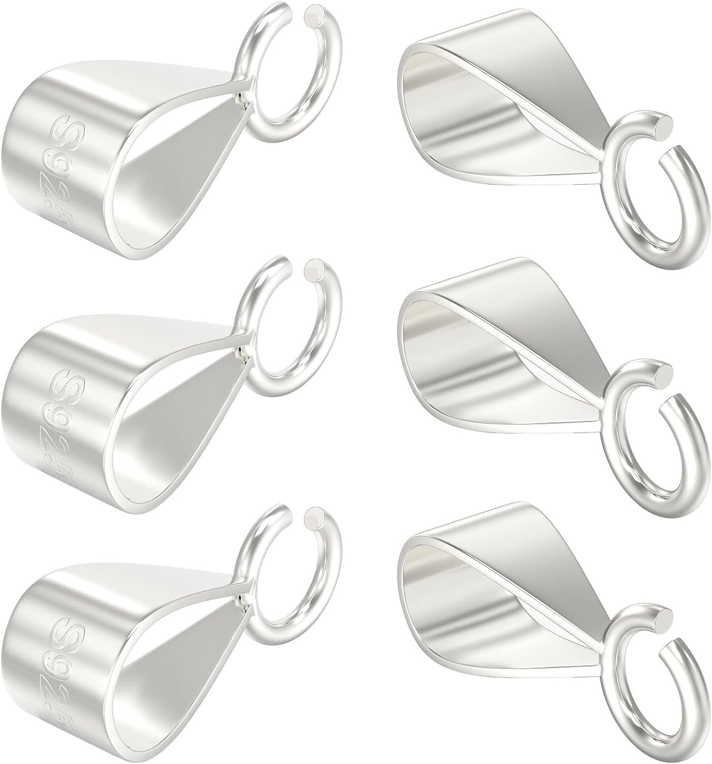 6Pcs 925 Sterling Silver Slider Pendant Clasp Bail Connector with Open Loop,S925 Bails for Jewelry Making Made in Italy
