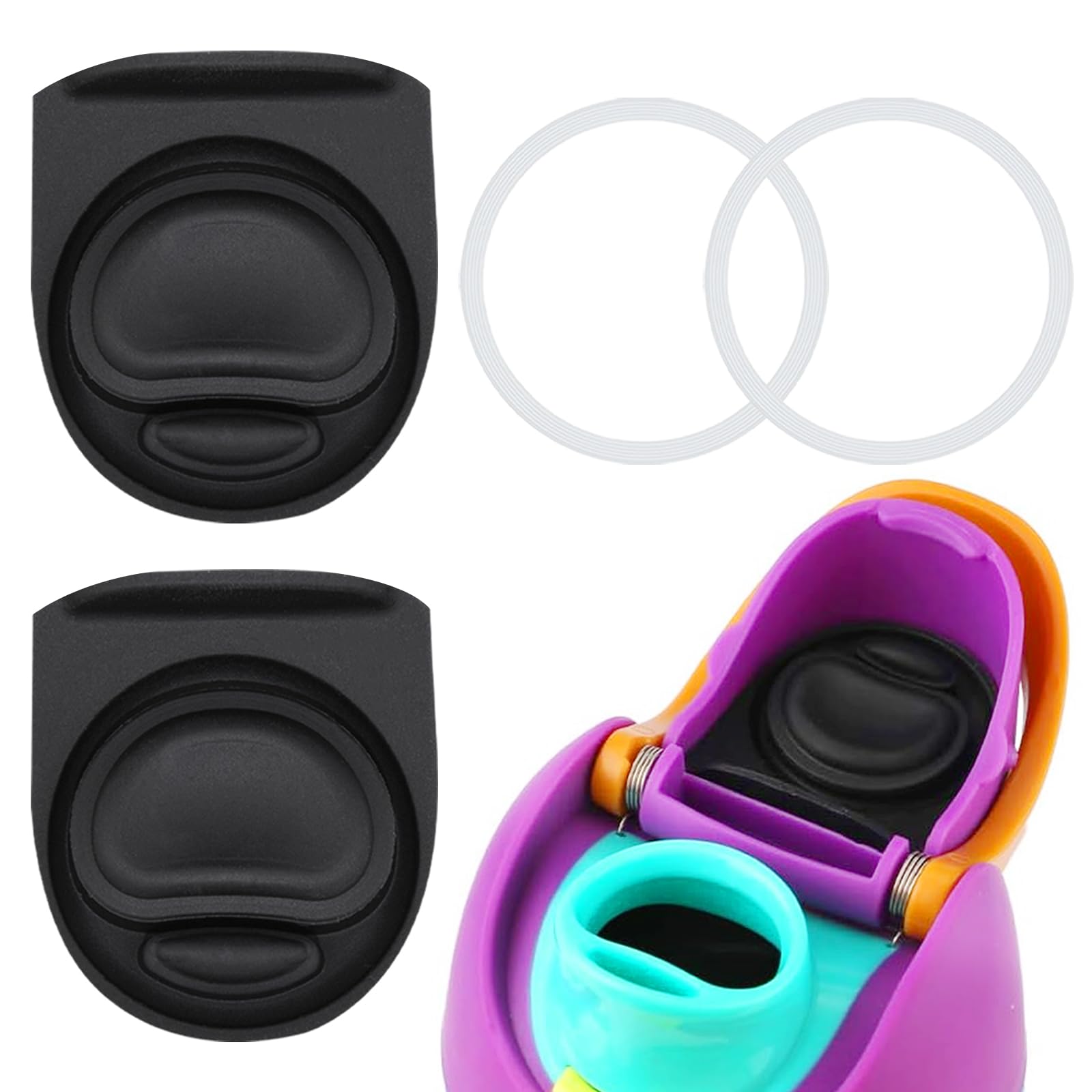 GIcGIeo 2 Sets Gasket Replacement Stopper & O Seal Ring for Owala FreeSip Cap,Silicone Water Bottle Plug Stoppers Top Lid Mouth Parts Compatible with Owala FreeSip 16/19/24/32/40oz（Black）