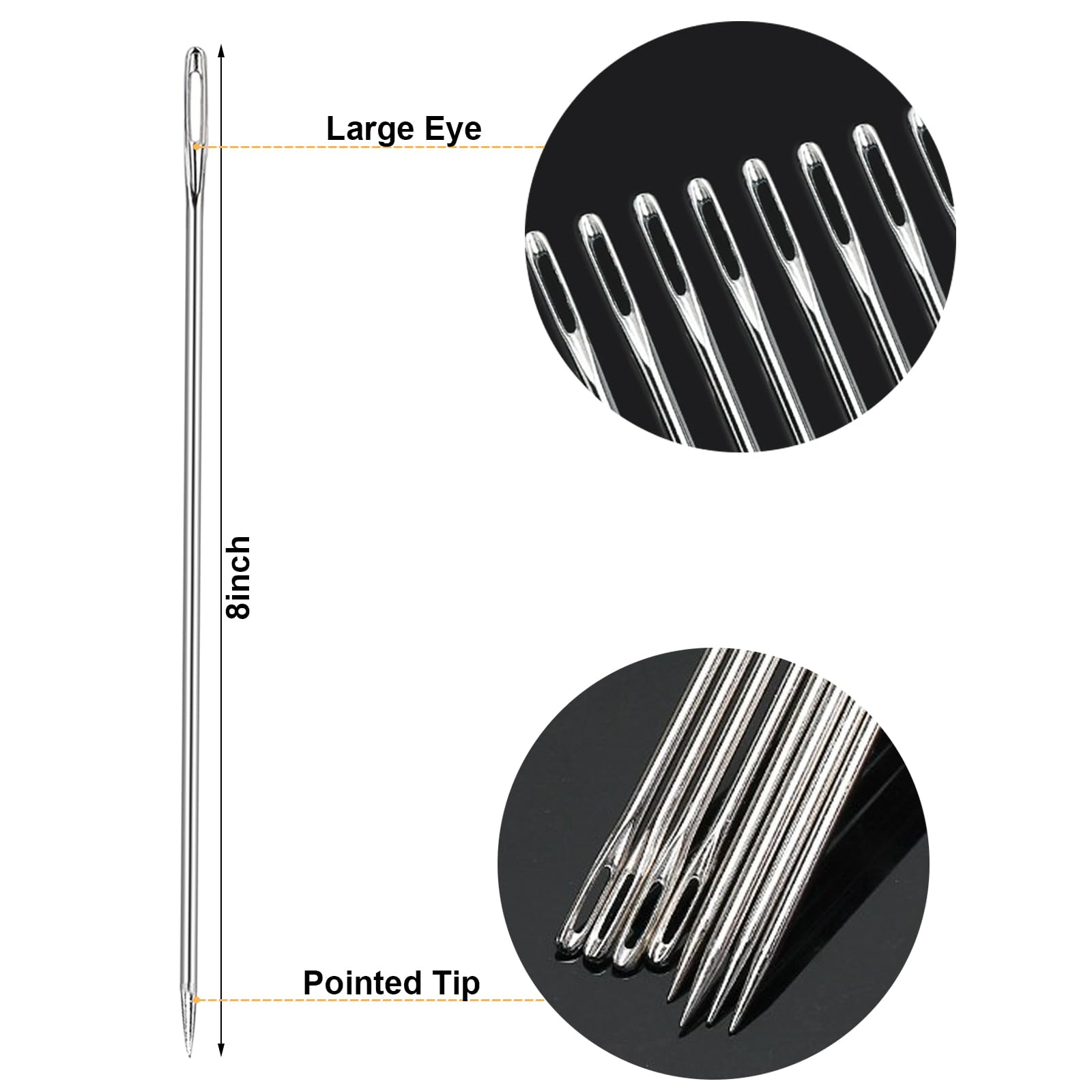 Chistepper 2 Pieces 8 Inch Upholstery Needles Extra Long Sewing Needles Large Eye Stainless Steel Upholstery Needles for Home Craft Sewing Projects (8 Inch)