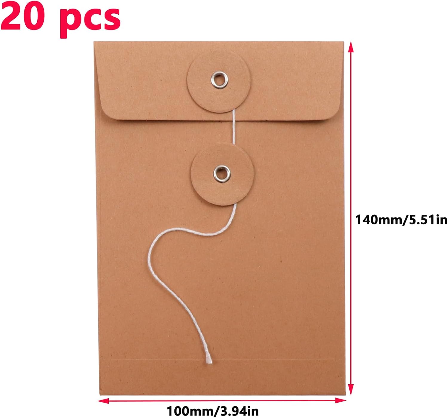 Antrader Kraft String Envelope File Folders,20Pcs String Tie Closure Envelope Vintage Kraft Paper Kraft Paper File Folders Kraft Folders,14×10cm/5.51"×3.94"(L×W) - Image 2