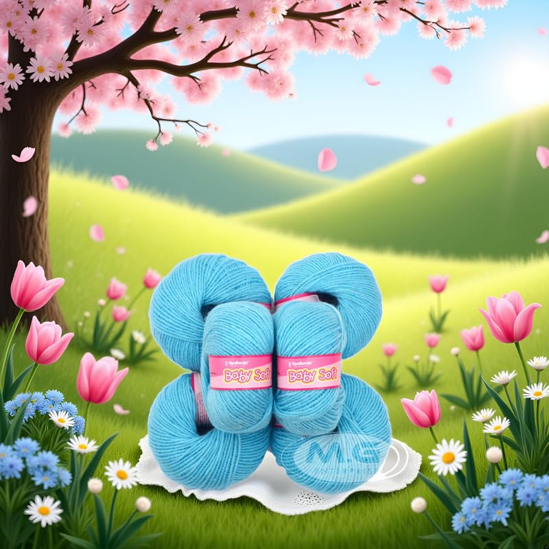Image of M.G ENTERPRISE Prime Baby Wool 100% Acrylic Yarn Sky Blue 14 Pc 4 ply Ball Hand Knitting Wool /Art Craft Soft Fingering Crochet Hook Yarn- Art-HJ